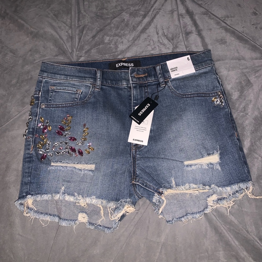 Express embellished cut off high rise jean short 6